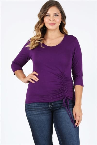 Plus Size 3/4 Sleeve Drawstring Top Eggplant - Pack of 6