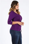 Plus Size 3/4 Sleeve Drawstring Top Eggplant - Pack of 6