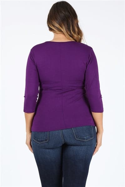 Plus Size 3/4 Sleeve Drawstring Top Eggplant - Pack of 6