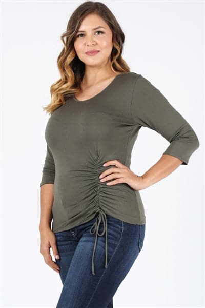 Plus Size 3/4 Sleeve Drawstring Top Olive  - Pack of 6
