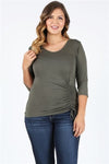 Plus Size 3/4 Sleeve Drawstring Top Olive  - Pack of 6