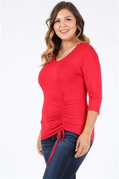 Plus Size 3/4 Sleeve Drawstring Top Red - Pack of 6