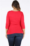 Plus Size 3/4 Sleeve Drawstring Top Red - Pack of 6