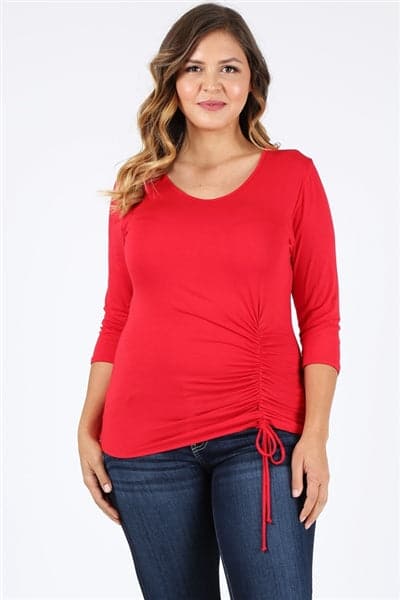 Plus Size 3/4 Sleeve Drawstring Top Red - Pack of 6