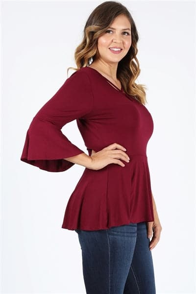 Plus Size Bell-Sleeves Top Burgundy - Pack of 6