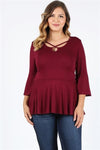 Wool Dobby Henley Plus Top Burgundy - Pack of 6