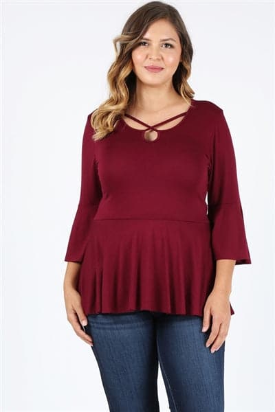 Plus Size Bell-Sleeves Top Burgundy - Pack of 6