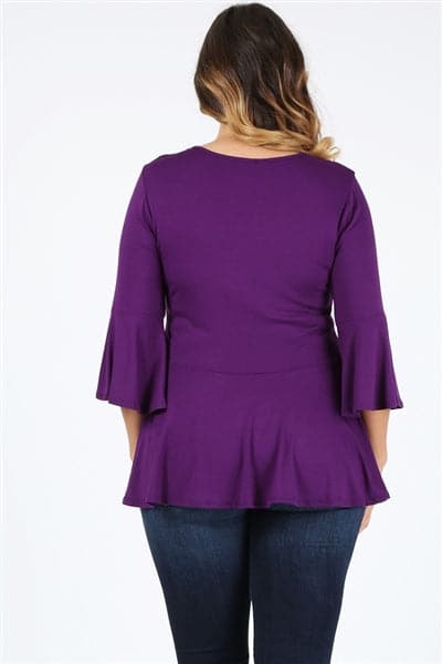 Plus Size Bell-Sleeves Top Eggplant - Pack of 6