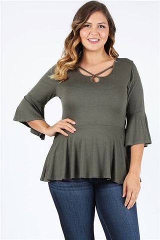 Plus Size 3/4 Bell Sleeve Top Navy - Pack of 6