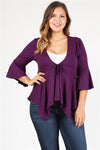 Plus Size 3/4 Sleeve Drawstring Top Eggplant - Pack of 6