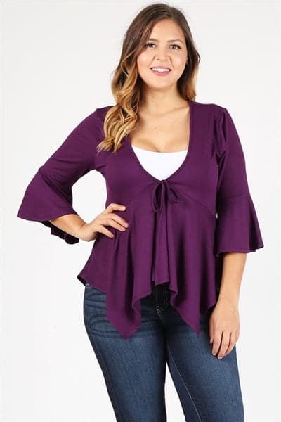 Plus Size Bay-Doll Cardigan Top Plum  - Pack of 6