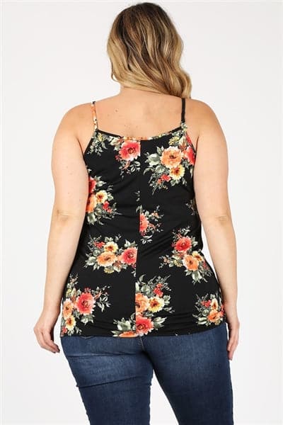 Plus Size Knit Twist Knot printed Tank Black Coral - Pack of 6