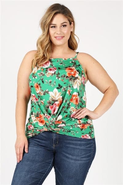 Plus Size Knit Twist Knot printed Tank Green Rust - Pack of 6