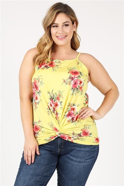 Plus Size Knit Twist Knot printed Tank Yellow Coral - Pack of 6