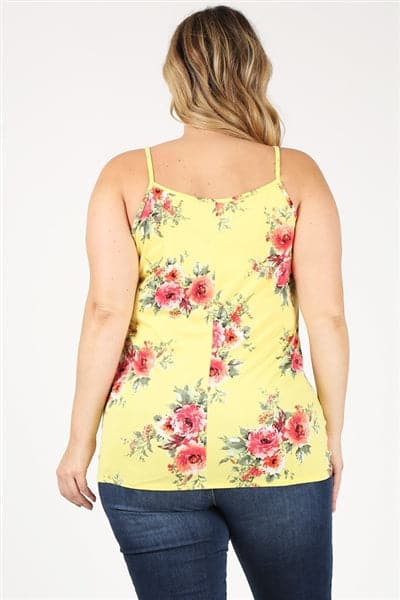 Plus Size Knit Twist Knot printed Tank Yellow Coral - Pack of 6