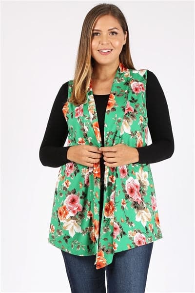 Plus Size Open Front Printed Cardigan Green Rust - Pack of 6