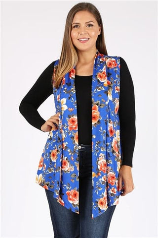 Plus Size Open Front Floral Pring Cardigan Ivory -  Pack of 6