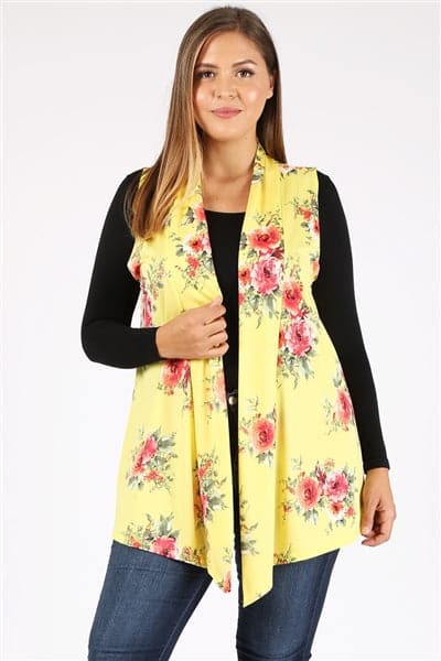 Plus Size Open Front Printed Cardigan Yellow Coral - Pack of 6