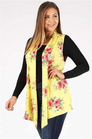 Plus Size Open Front Printed Cardigan Yellow Coral - Pack of 6