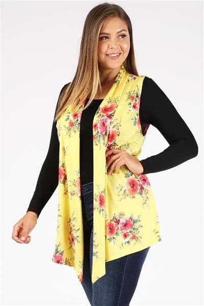 Plus Size Open Front Printed Cardigan Yellow Coral - Pack of 6