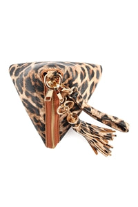 Leopard Pyramid Shape Tassel Wristlet Leather Bag - Pack of 6