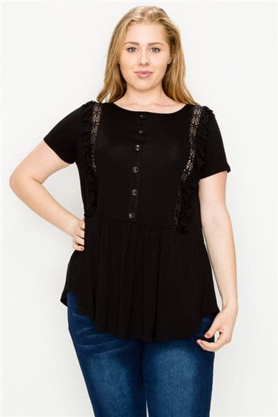 Plus Size Crochet Ruffled Top Black - Pack of 6