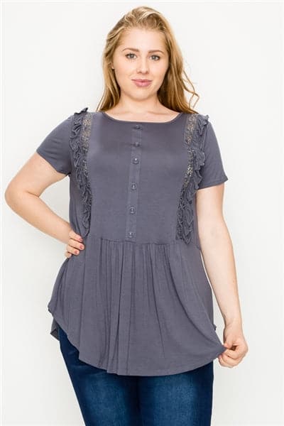 Plus Size Crochet Ruffled Top Charcoal - Pack of 6