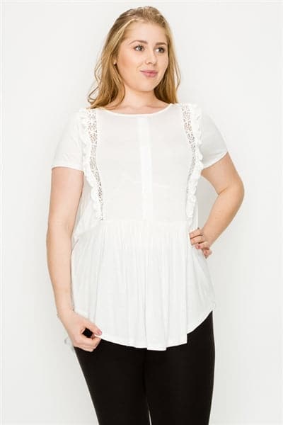 Plus Size Crochet Ruffled Top Ivory - Pack of 6
