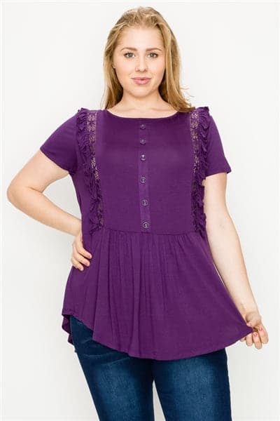 Plus Size Crochet Ruffled Top Plum - Pack of 6