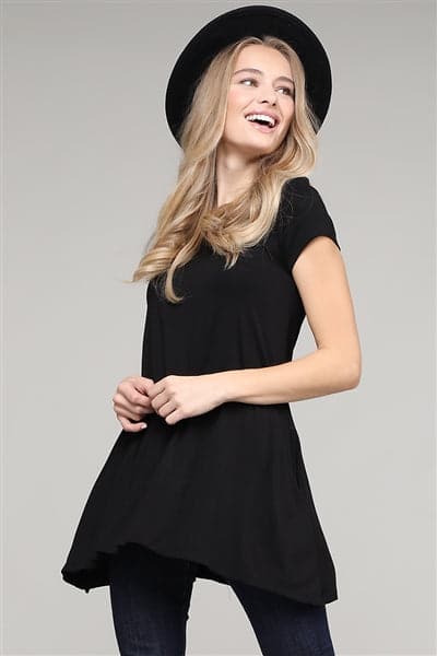 Cap Sleeve Solid Hue Tunic Black - Pack of 6