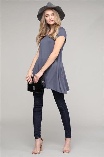 Cap Sleeve Solid Hue Tunic Charcoal - Pack of 6