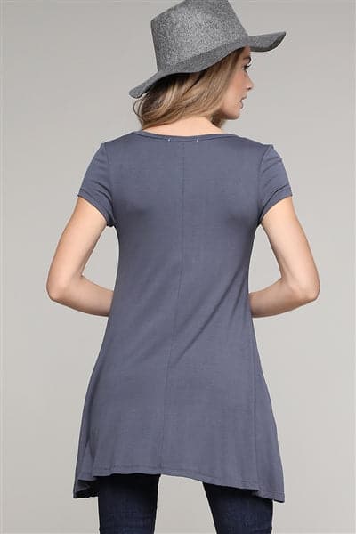 Cap Sleeve Solid Hue Tunic Charcoal - Pack of 6