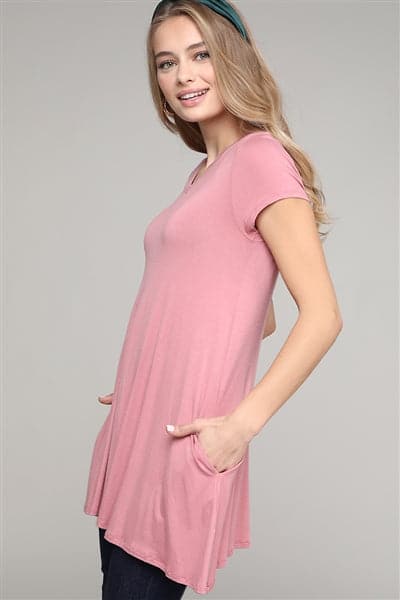 Cap Sleeve Solid Hue Tunic Mauve - Pack of 6