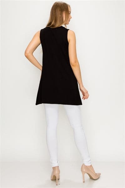 Solid Tank Tunic With Side Pockets Black - Pack of 6