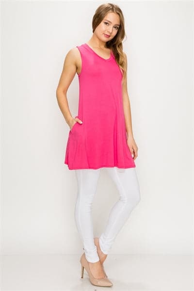 Solid Tank Tunic With Side Pockets Coral - Pack of 6