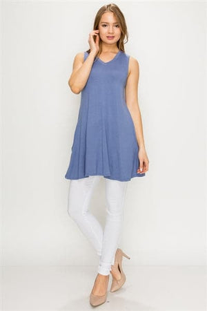 Solid Tank Tunic With Side Pockets Denim - Pack of 6