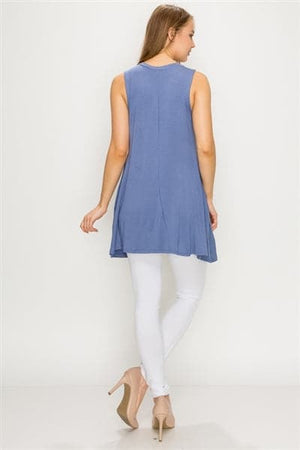 Solid Tank Tunic With Side Pockets Denim - Pack of 6