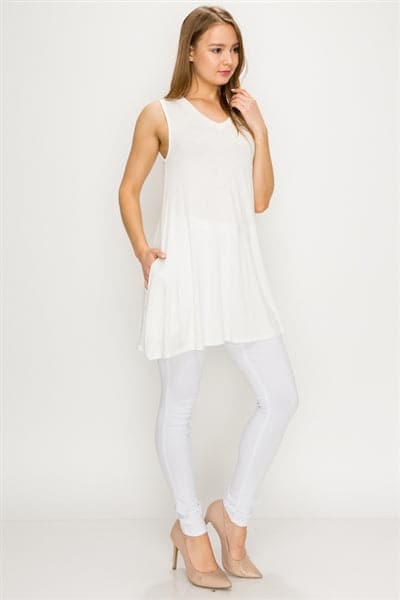 Solid Tank Tunic With Side Pockets Ivory - Pack of 6