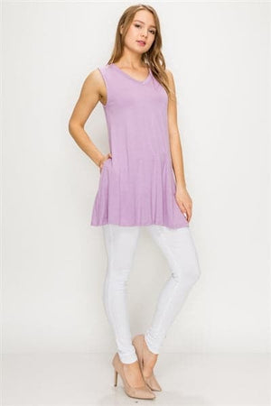 Solid Tank Tunic With Side Pockets Violet - Pack of 6