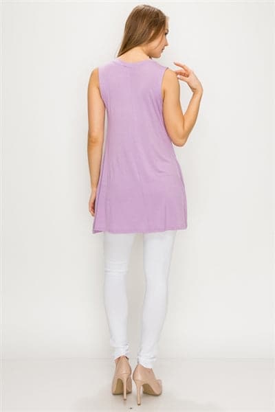 Solid Tank Tunic With Side Pockets Violet - Pack of 6