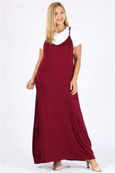 Plus Size Solid Hue Tank Maxi Dress Burgundy - Pack of 6