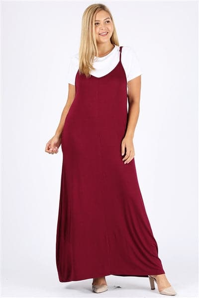 Wholesale Plus Size Solid Hue Tank Maxi Dress Burgundy for Sale Wholesale Plus Size Solid Hue Tank Maxi Dress Burgundy for Sale