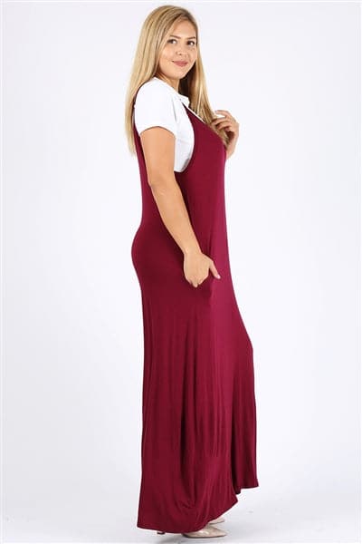 Plus Size Solid Hue Tank Maxi Dress Burgundy - Pack of 6