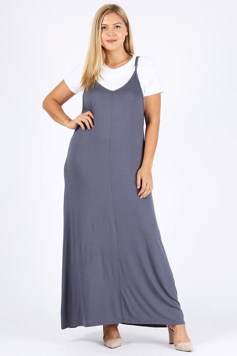 Wholesale Plus Size Solid hue Tank Maxi Dress Charcoal for Sale Wholesale Plus Size Solid hue Tank Maxi Dress Charcoal for Sale