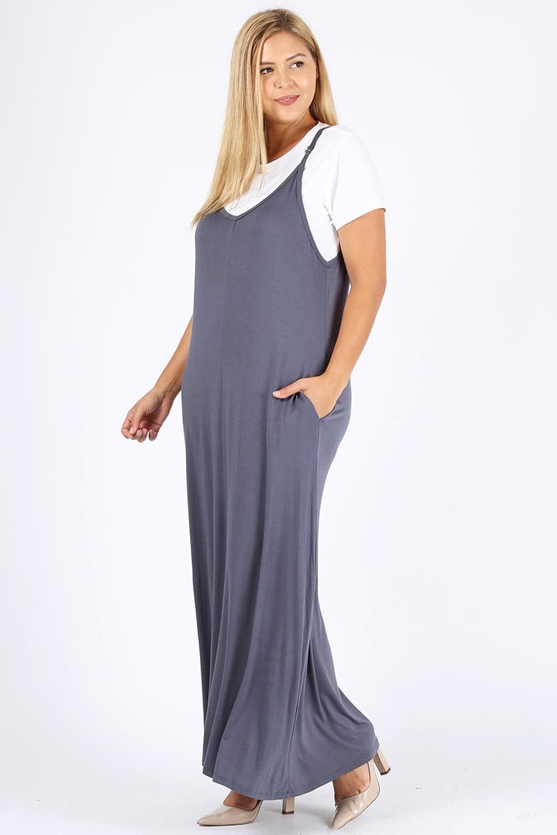 Plus Size Solid hue Tank Maxi Dress Charcoal - Pack of 6