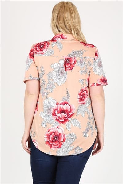 Plus size Printed Button-Down Blouse Top Coral - Pack of 6