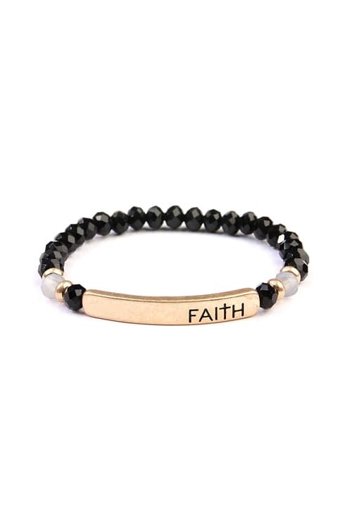 Gold Black Faith Glass Stretch Bracelet - Pack of 6