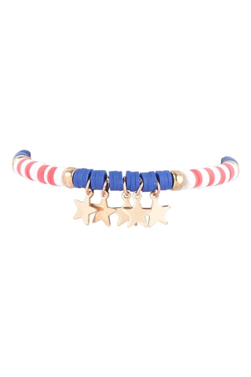 USA Flag Star Fimo Stretch Bracelet Multicolor - Pack of 6