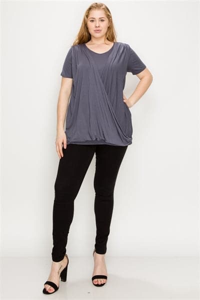 Plus Size Cross Draped V-Neck Top Charcoal - Pack of 6