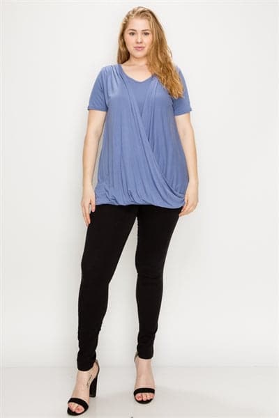 Plus Size Cross Draped V-Neck Top Denim Blue - Pack of 6